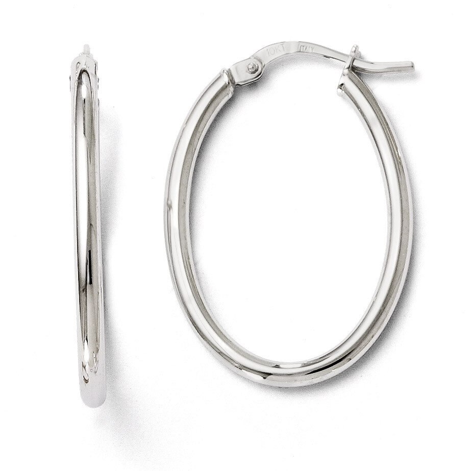Polished Oval Hinged Hoop Earrings - 10k White Gold HB-10LE194