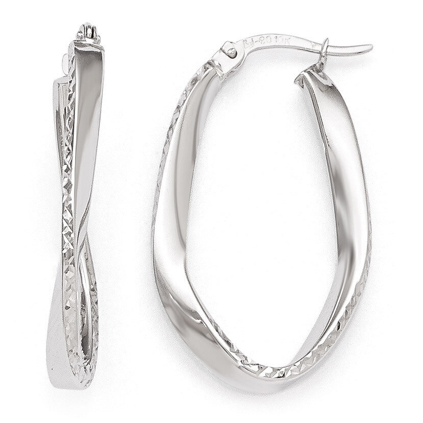 Leslie&#39;s Polished &amp; Diamond-cut Oval Hoop Earrings - 10k White Gold HB-10LE229, MPN: 10LE229, 19110…