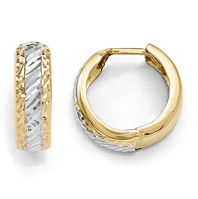 White Rhodium Polished and Diamond-cut Hoop Earrings - 10k Gold HB-10LE234