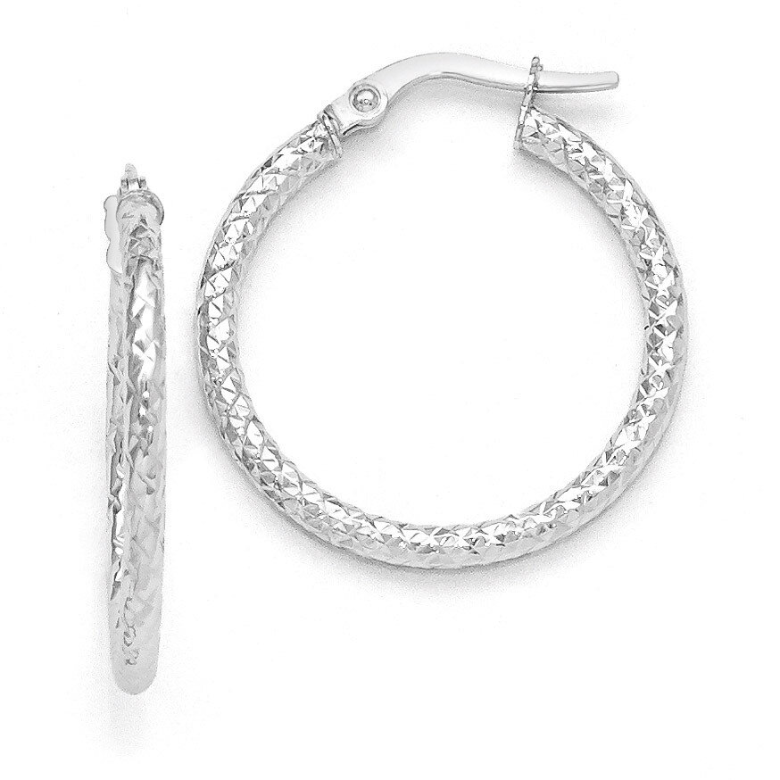 Polished and Textured Hinged Hoop Earrings - 10k White Gold HB-10LE246