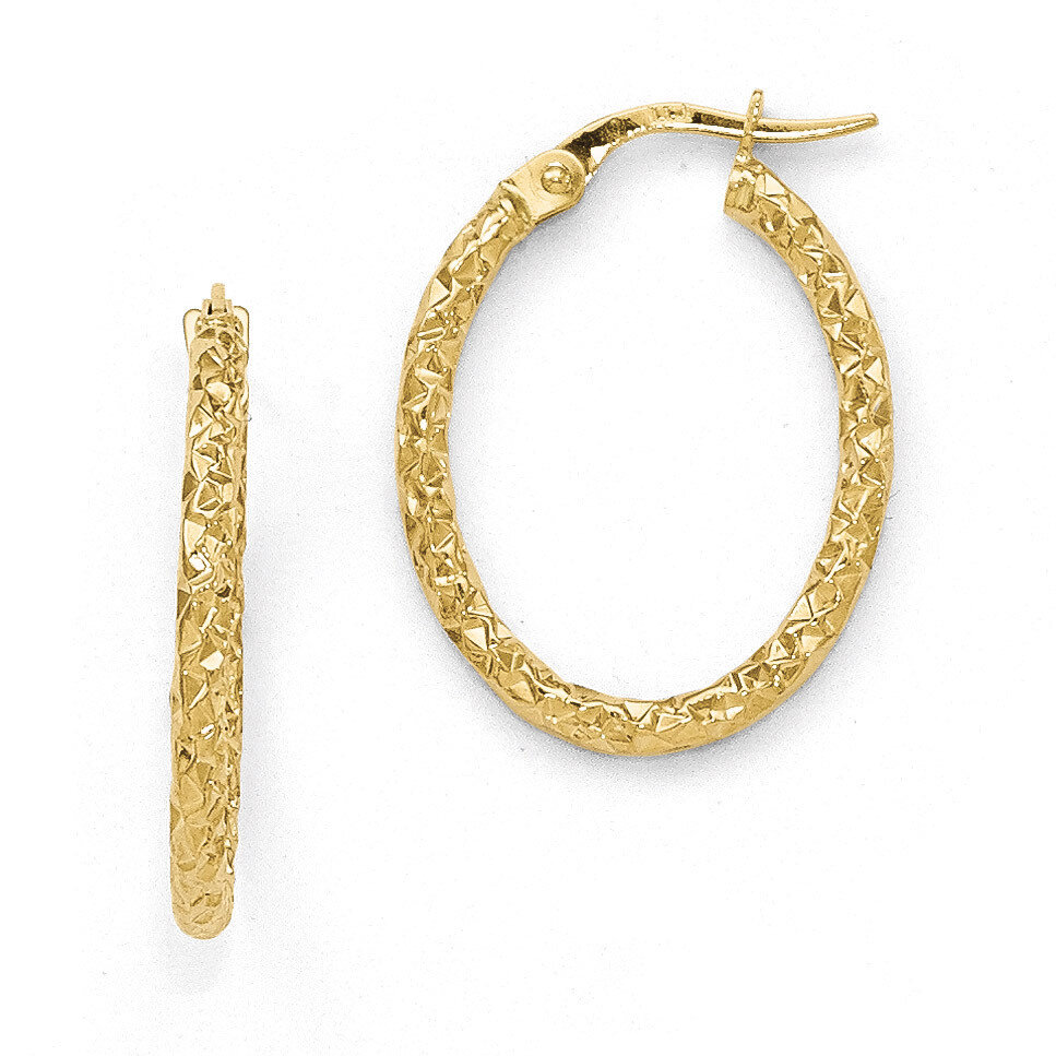 Polished Diamond-cut Oval Hoop Earrings - 10k Gold HB-10LE261