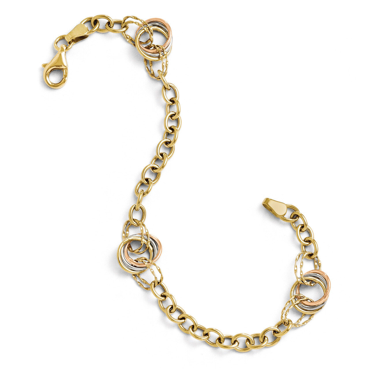 Tri-color Polished and Textured Fancy Link Bracelet 7.25 Inch - 10k Gold HB-10LF503-7.25