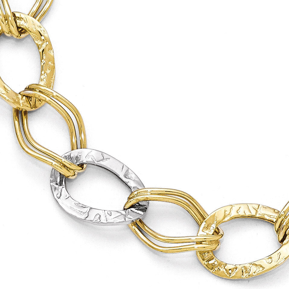 Leslie&#39;s Polished and Textured Link Bracelet 7.5 Inch - 10k Gold Two-Tone HB-10LF507-7.5, MPN: 10LF…