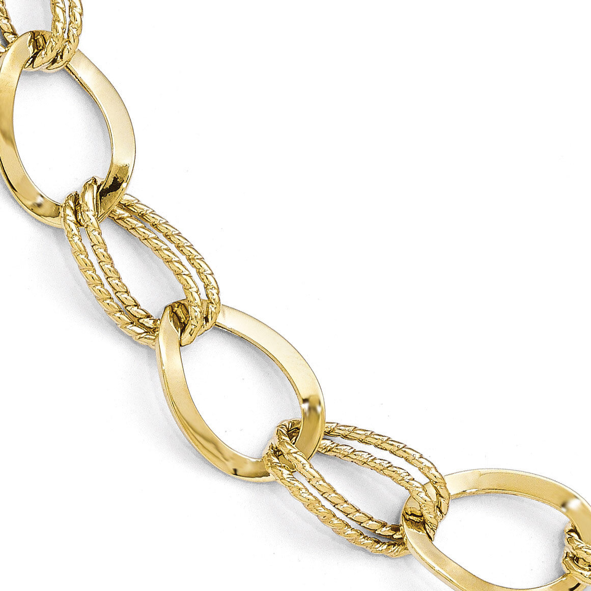 Leslie&#39;s Polished and Textured Link Bracelet 7.5 Inch - 10k Gold HB-10LF508-7.5, MPN: 10LF508-7.5, …
