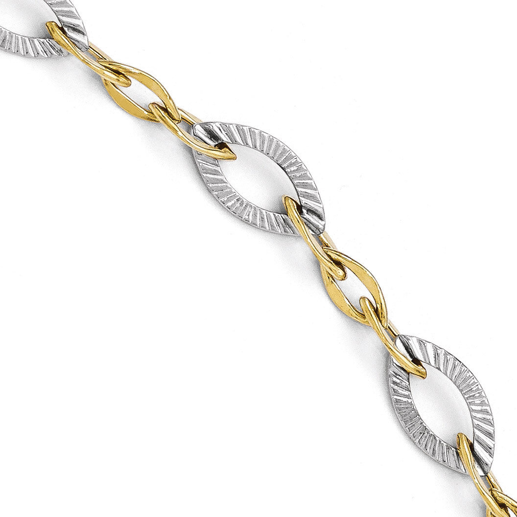 Polished and Textured Link Bracelet 7.5 Inch - 10k Gold Two-Tone HB-10LF512-7.5