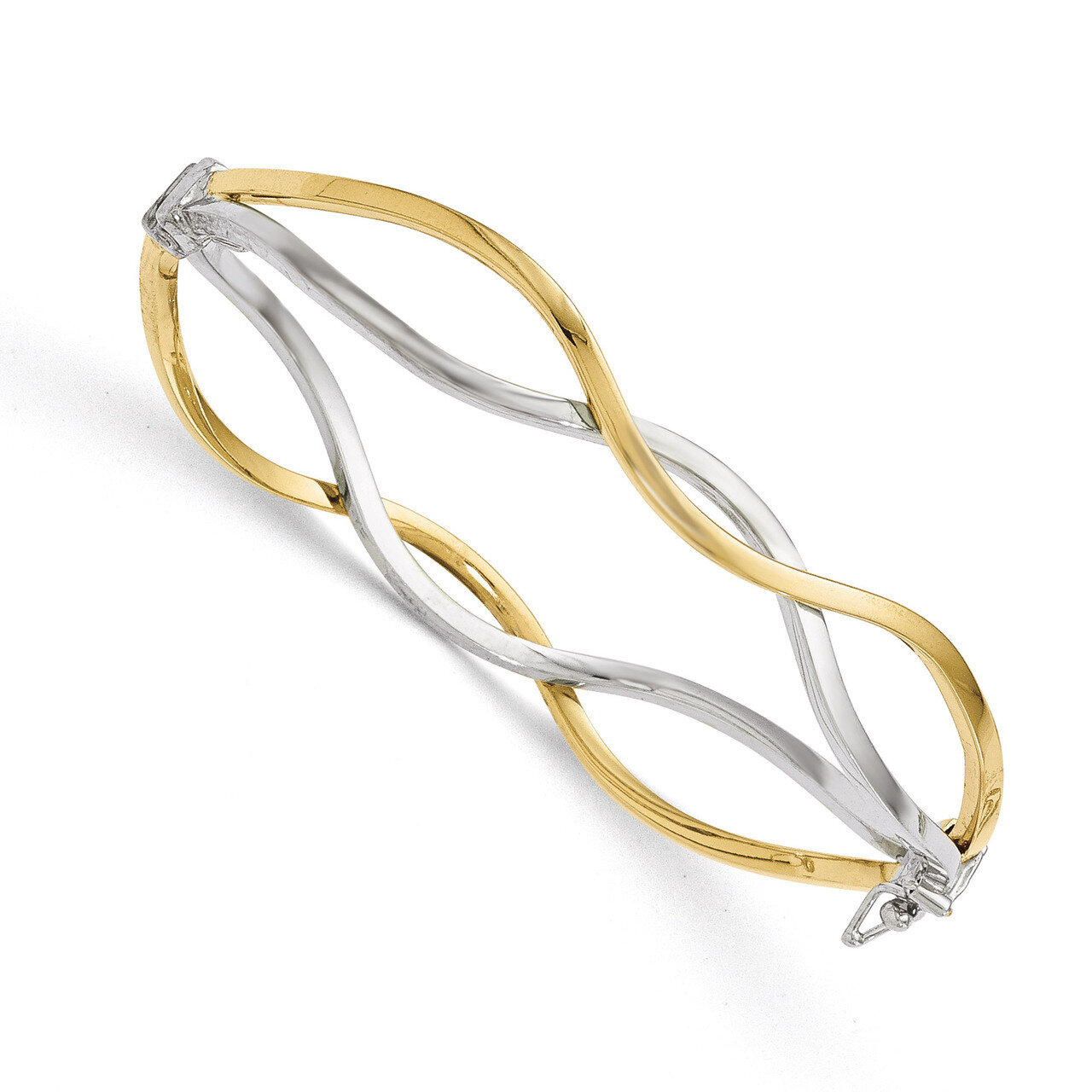 White Rhodium Polished Twisted Bangle Bracelet 7 Inch - 10k Gold HB-10LF516