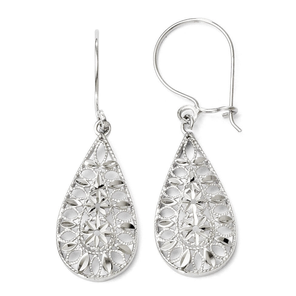 Diamond-cut Dangle Earrings - 14k White Gold HB-144A
