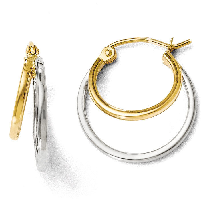 Polished Hinged Hoop Earrings - 14k Gold Two-tone HB-52D