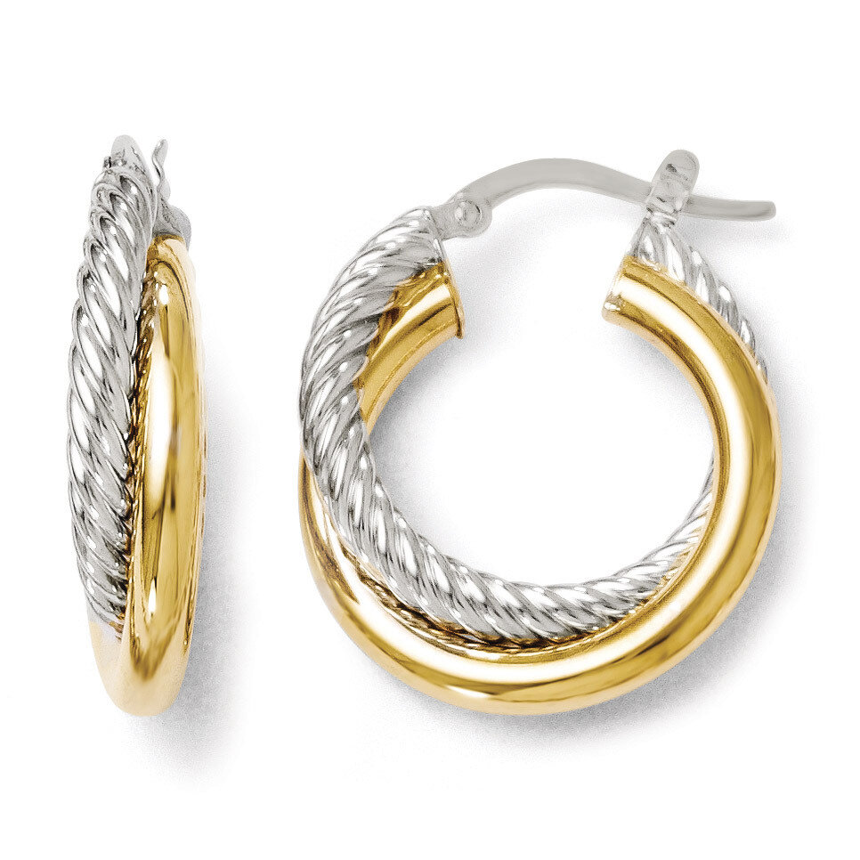 Polished and Textured Hoop Earrings - 14k Gold Two-tone HB-55J