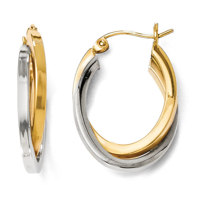 Polished Oval Hinged Hoop Earrings - 14k Gold Two-tone HB-96Y