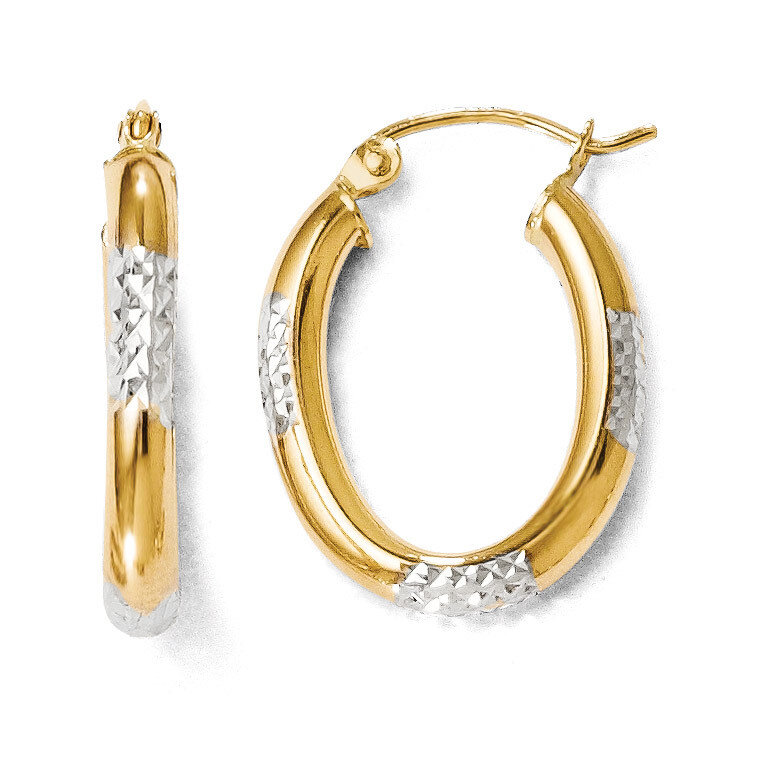 Leslie&#39;s Polished and Diamond-cut Hinged Earrings - 14k Gold Two-tone HB-99D, MPN: 99D, 883957023908