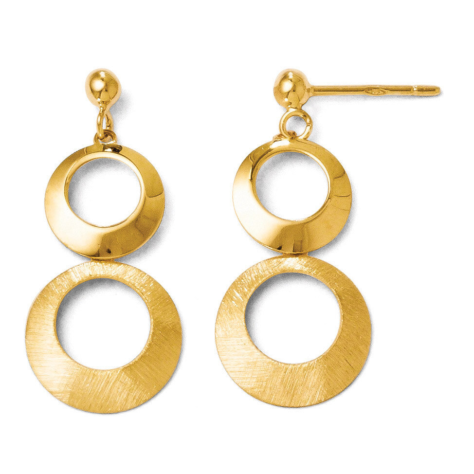 Polished and Scratch Finish Circle Post Dangle Earrings - 14k Gold HB-LE220