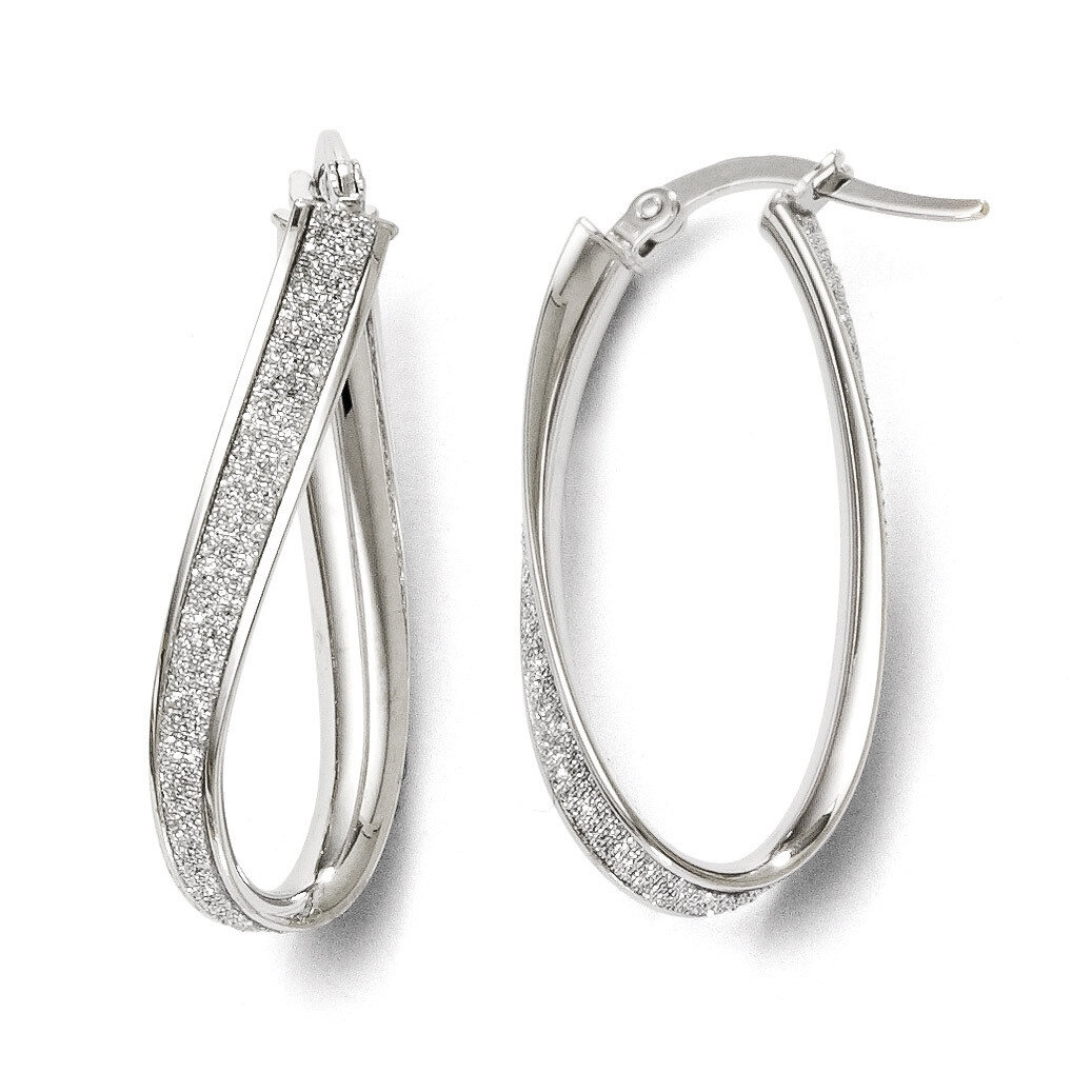 Polished Glimmer Infused Oval Hoop Earrings - 14k White Gold HB-LE275