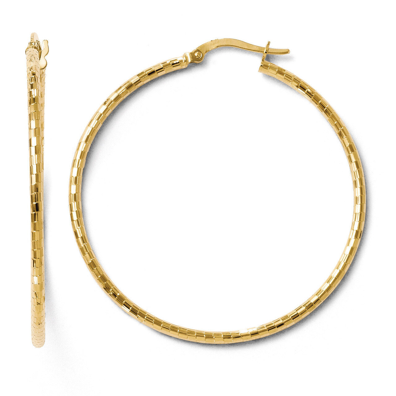 Polished and Textured Hoop Earrings - 14k Gold HB-LE293