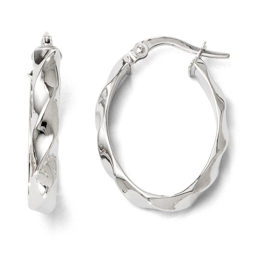 Polished Twisted Oval Hoop Earrings - 14k White Gold HB-LE356