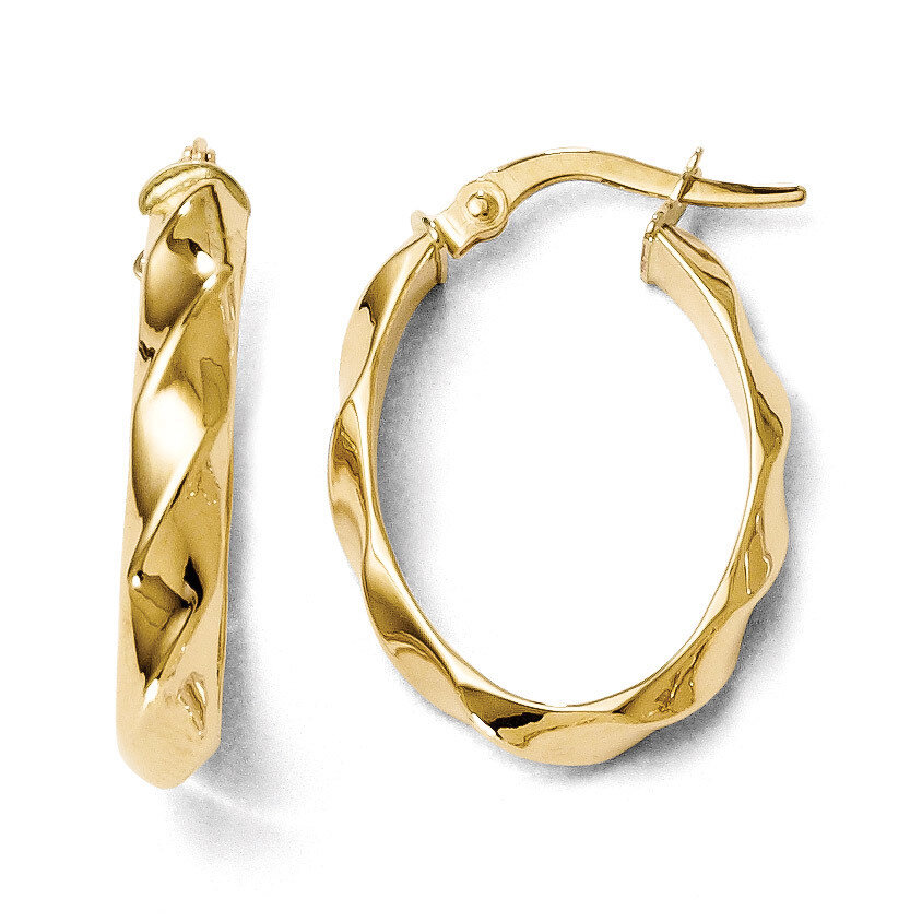 Polished and Twisted Oval Hoop Earrings - 14k Gold HB-LE357