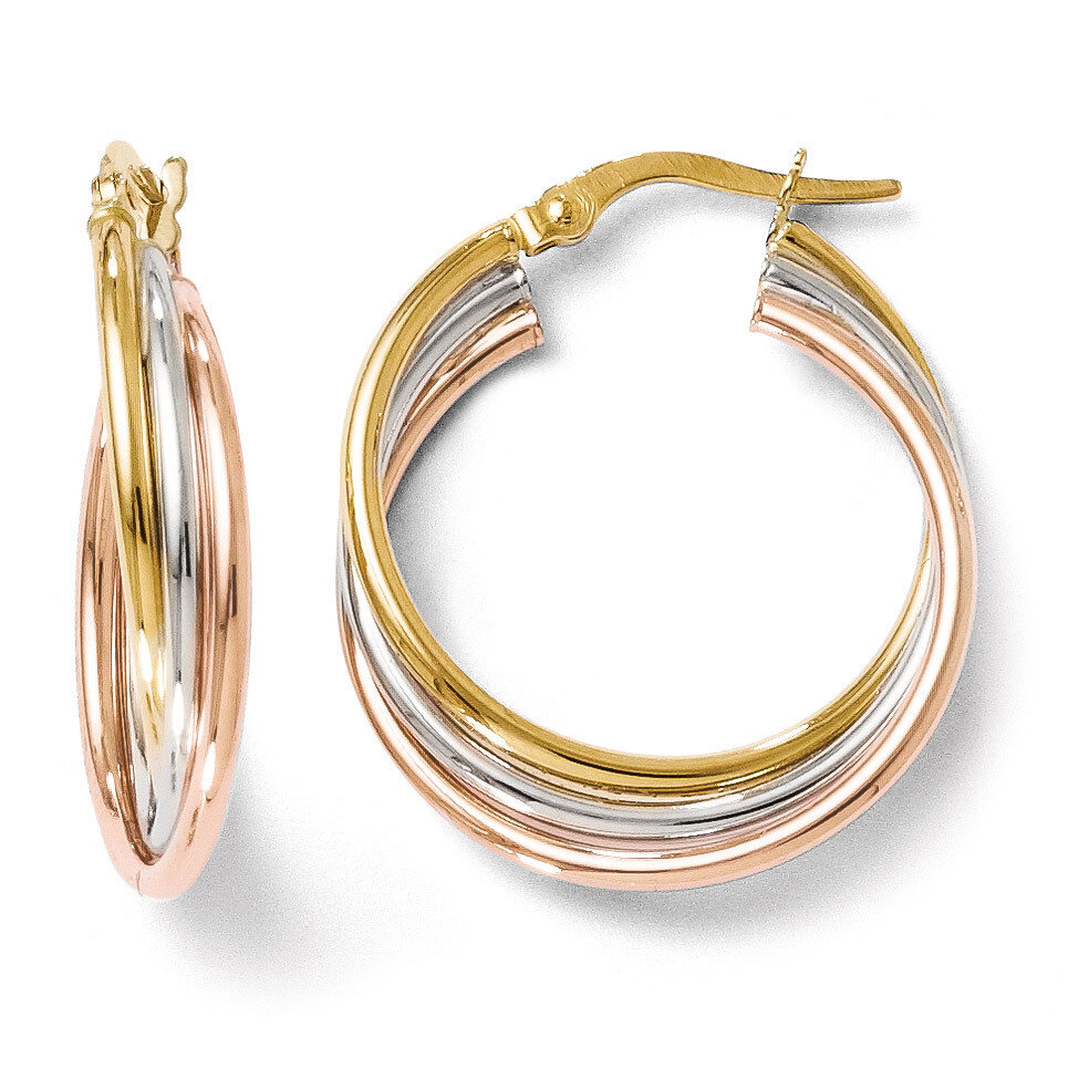 Leslie&#39;s Tri-color Polished and Textured Twisted Hoop Earrings - 14k Gold HB-LE418, MPN: LE418, 883…