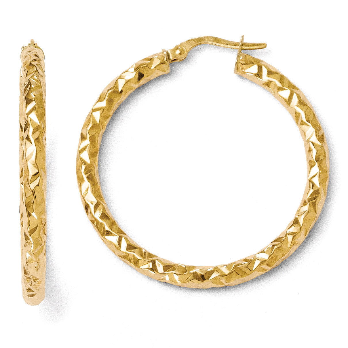 ForeverLite Polished and Textured Hoop Earrings - 14k Gold HB-LE440