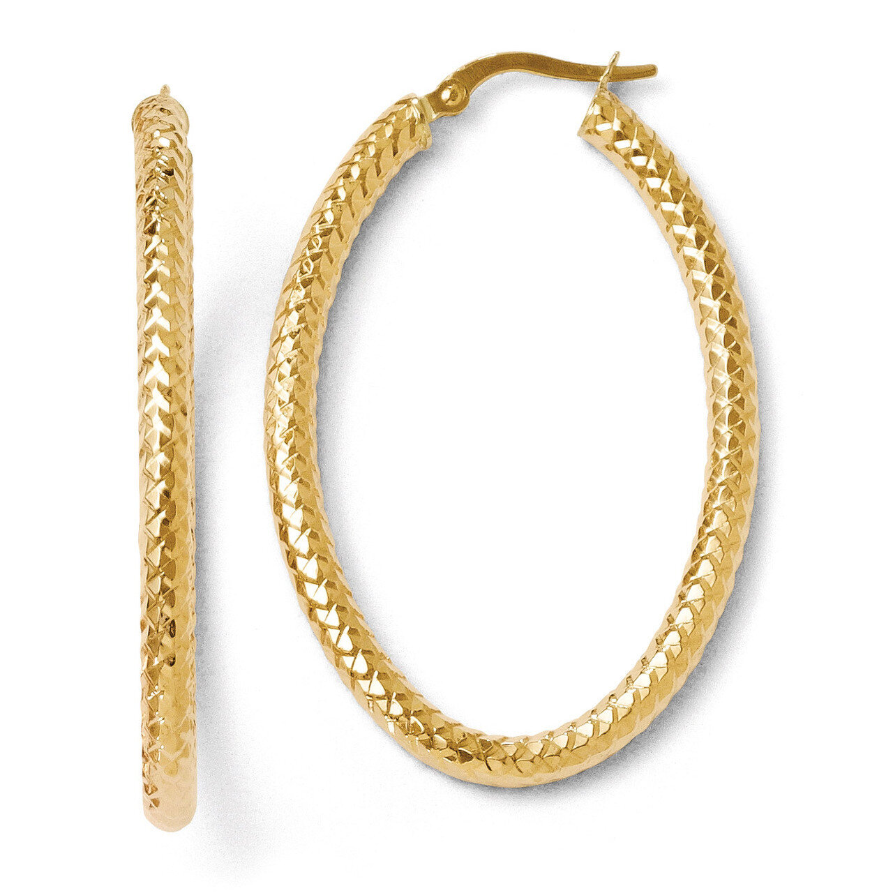 Leslie&#39;s ForeverLite Polished and Textured Oval Hoop Earrings - 14k Gold HB-LE477, MPN: LE477, 8839…