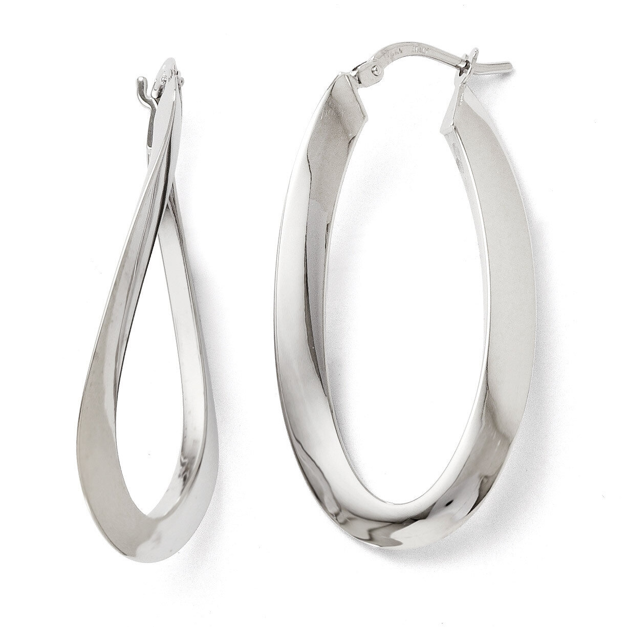 Polished Twisted Oval Hoop Earrings - 14k White Gold HB-LE557
