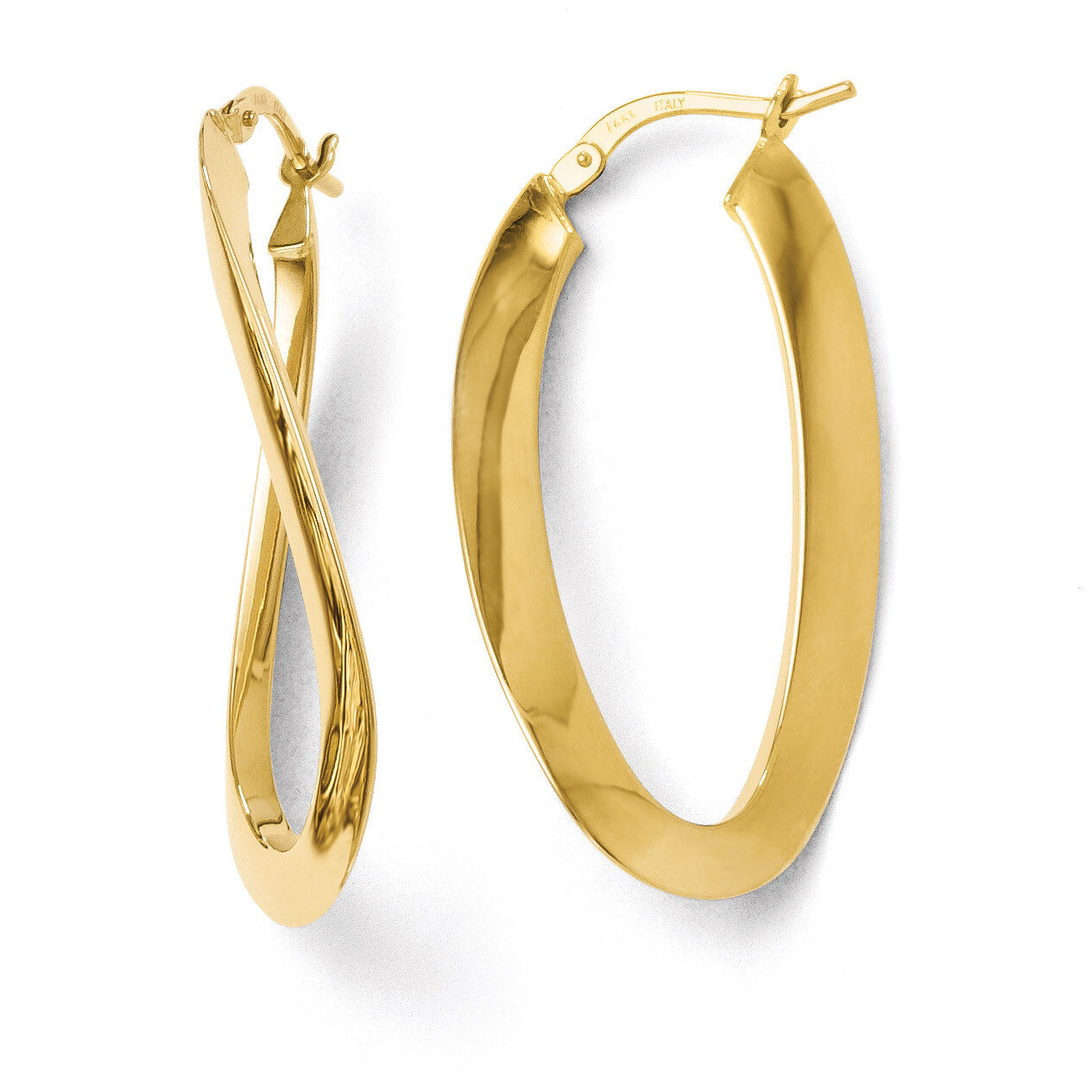 Polished Twisted Oval Hoop Earrings - 14k Gold HB-LE558