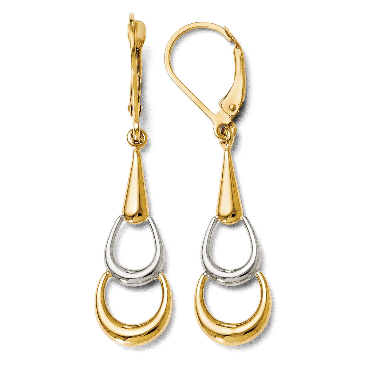 Polished Dangle Leverback Earrings - 14k Gold Two-tone HB-LE601