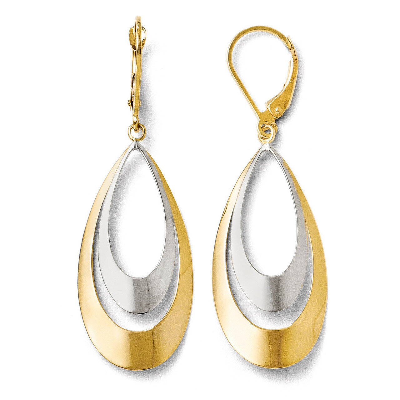 Rhodium Polished Leverback Earrings - 14k Gold HB-LE623
