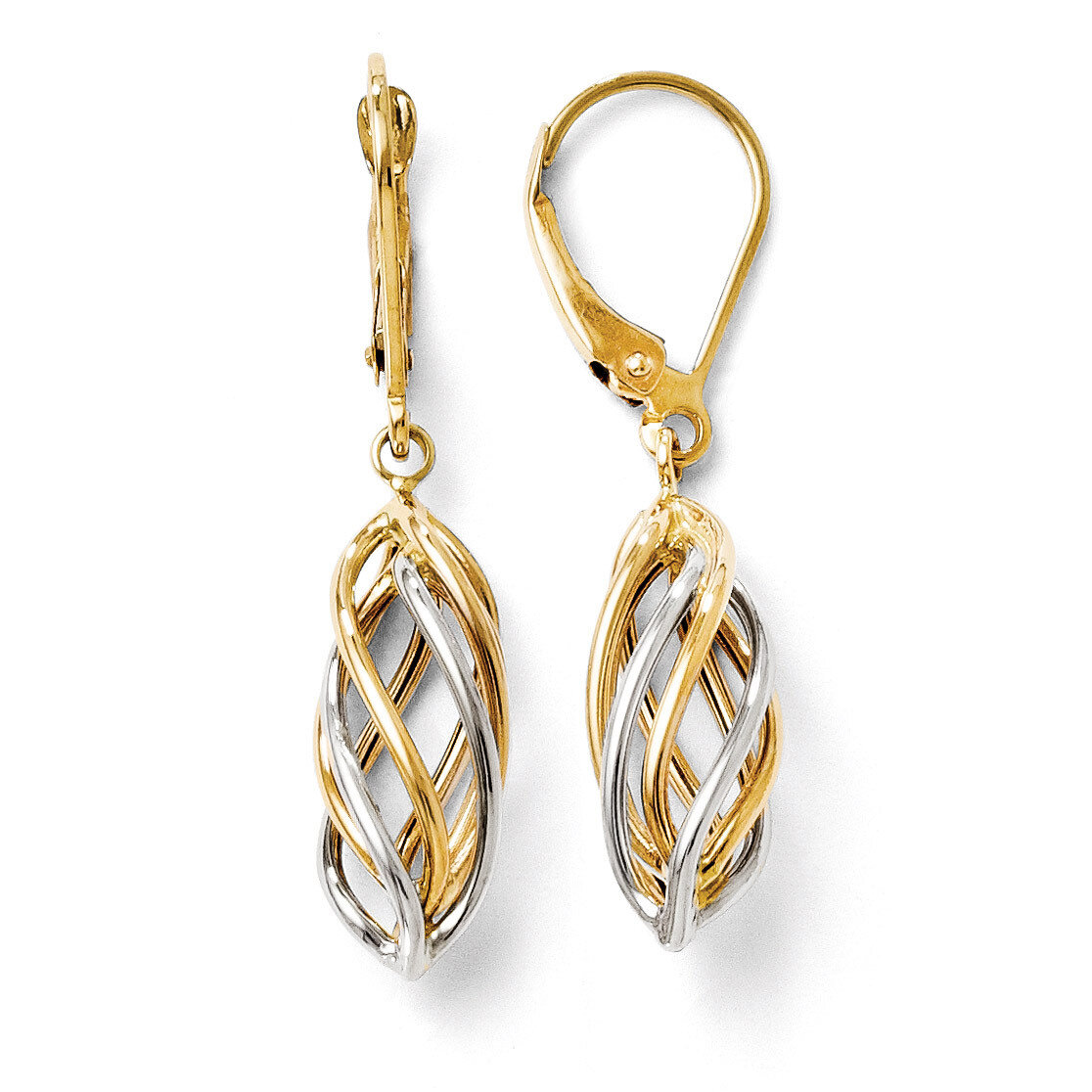 Polished Leverback Earrings - 14k Gold Two-tone HB-LE626