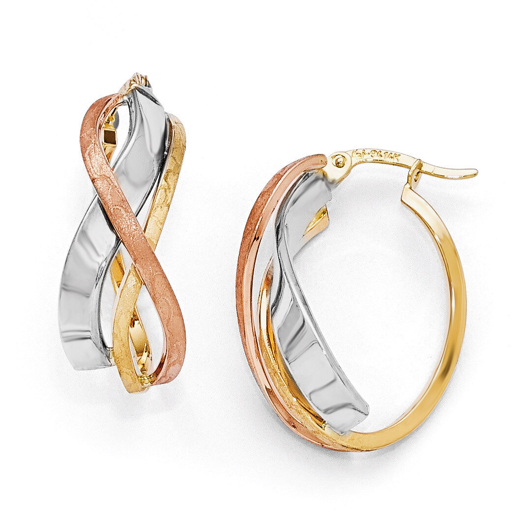 Tri-color Polished and Brushed Fancy Hoop Earrings - 14k Gold HB-LE651