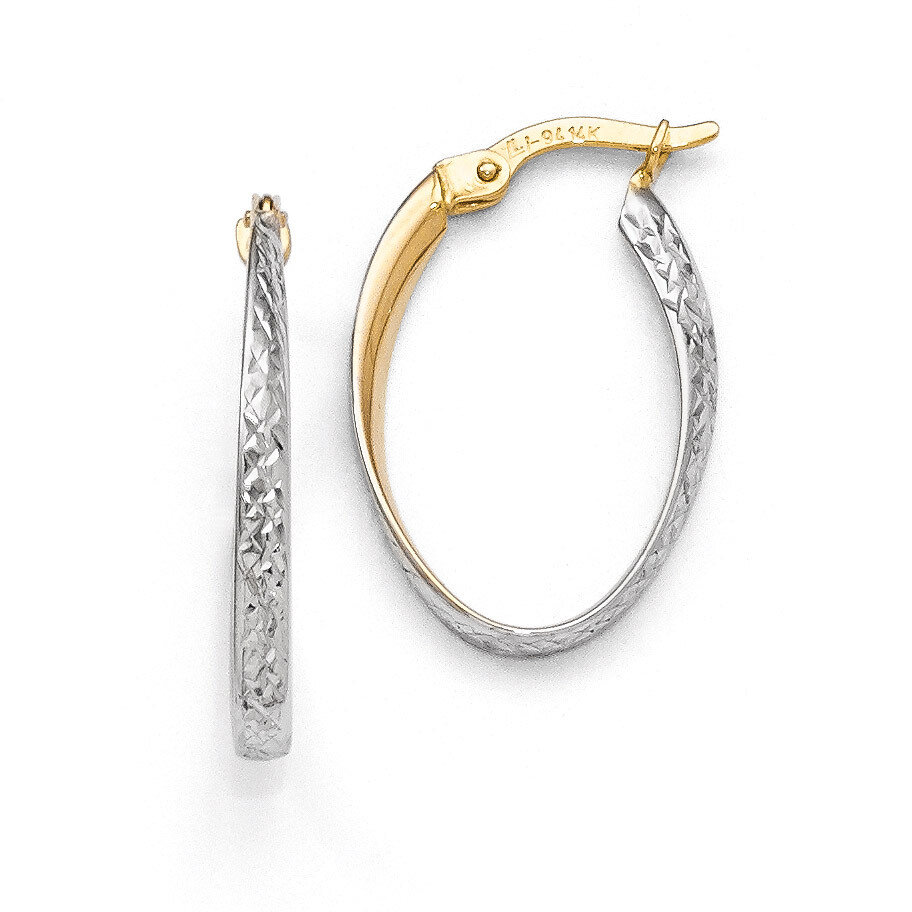 White Rhodium Diamond-cut Oval Hoop Earrings - 14k Gold HB-LE664
