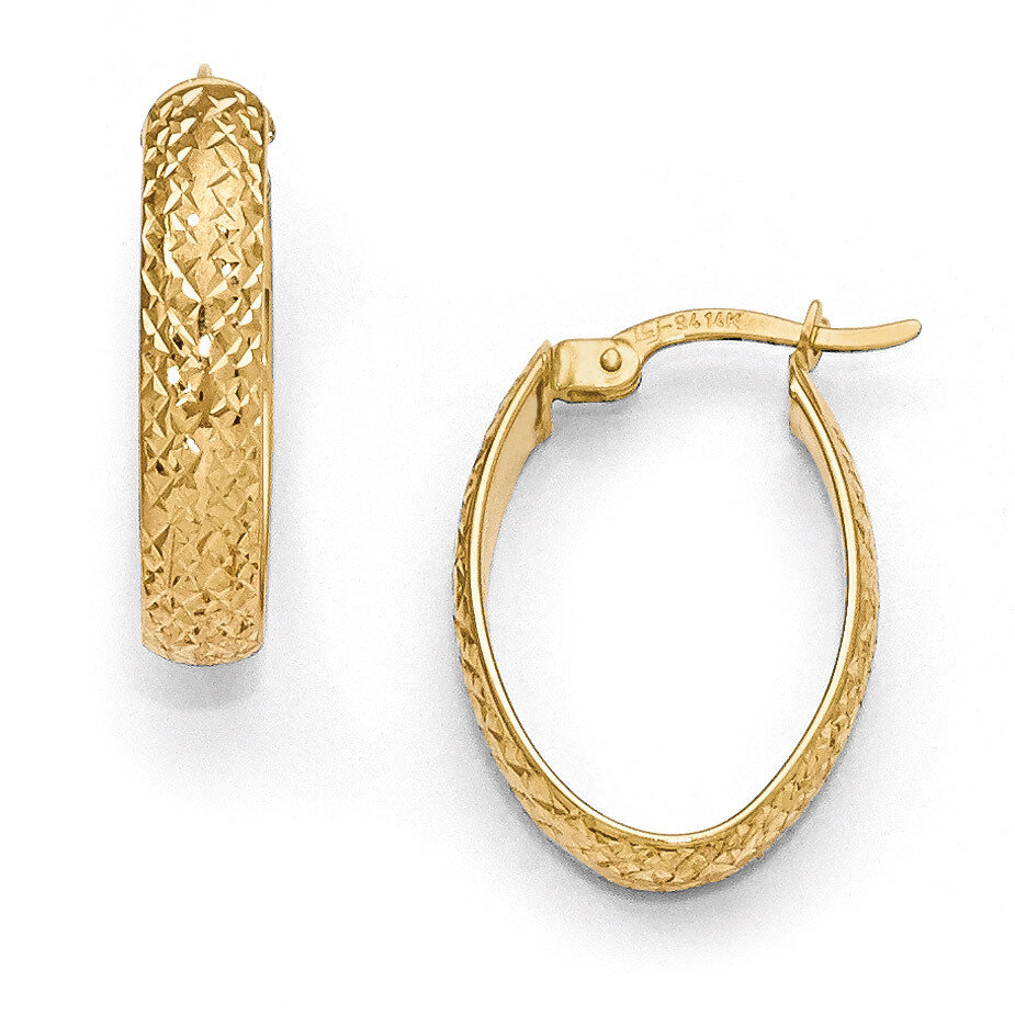 Diamond-cut Oval Hinged Hoop Earrings - 14k Gold HB-LE665