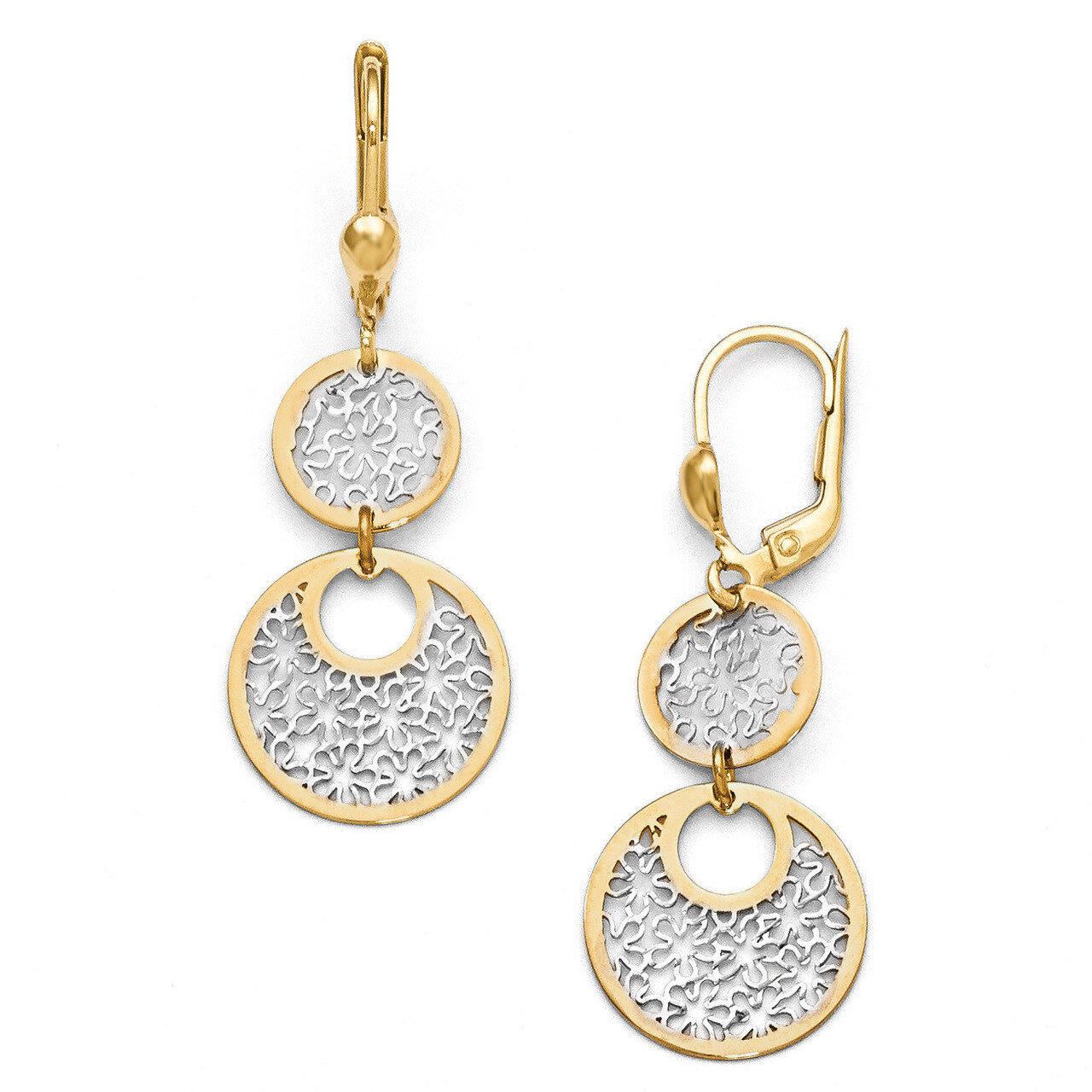White Rhodium Polished & Textured Leverback Earrings - 14k Gold HB-LE697