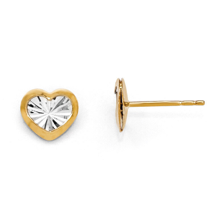 White Rhodium Polished &amp; Diamond-cut Heart Post Earrings - 14k Gold HB-LE701