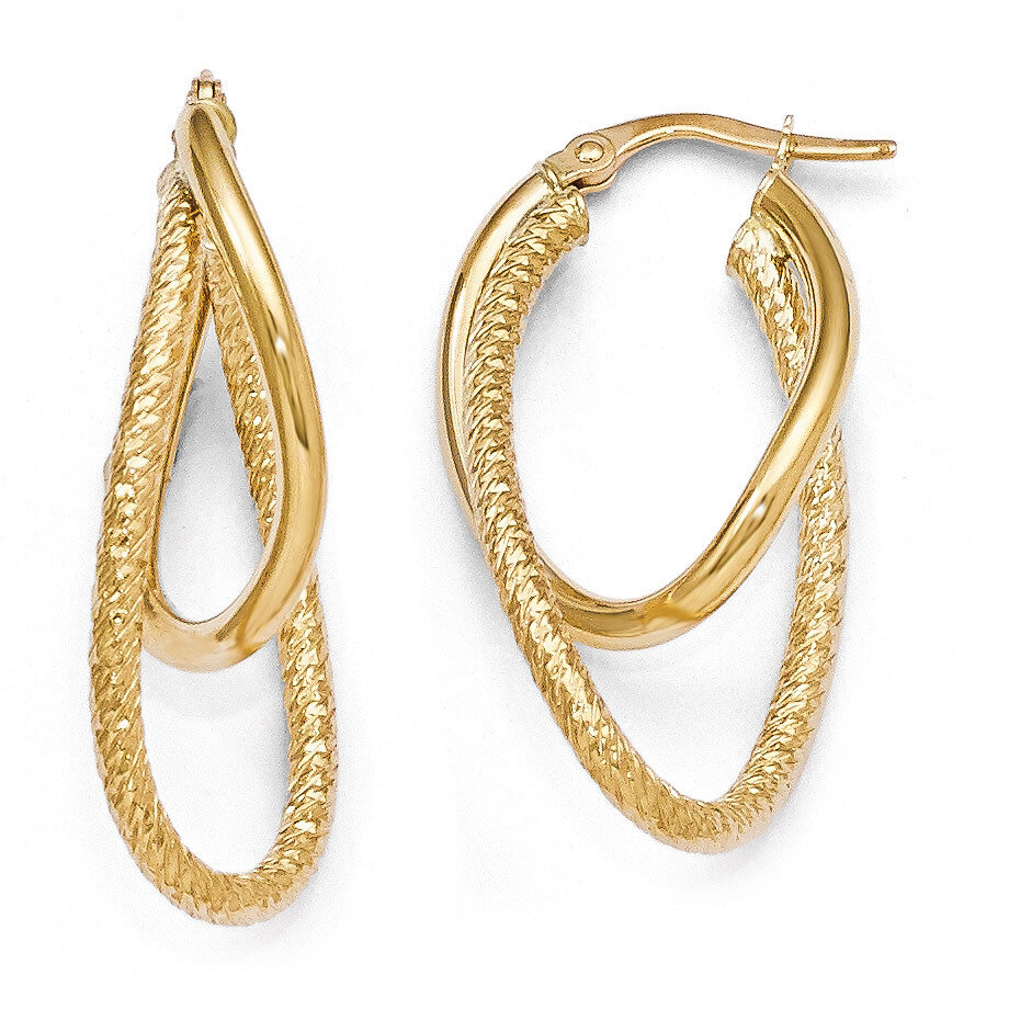 Polished and Textured Hinged Hoop Earrings - 14k Gold HB-LE753