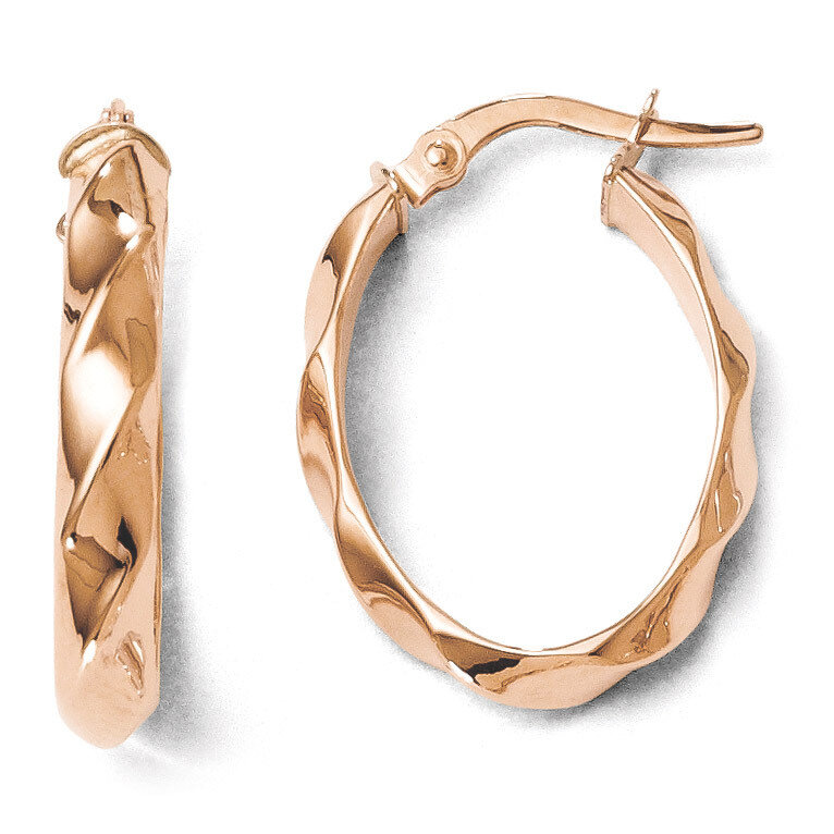 Polished and Twisted Oval Hoop Earrings - 14k Rose Gold HB-LE891