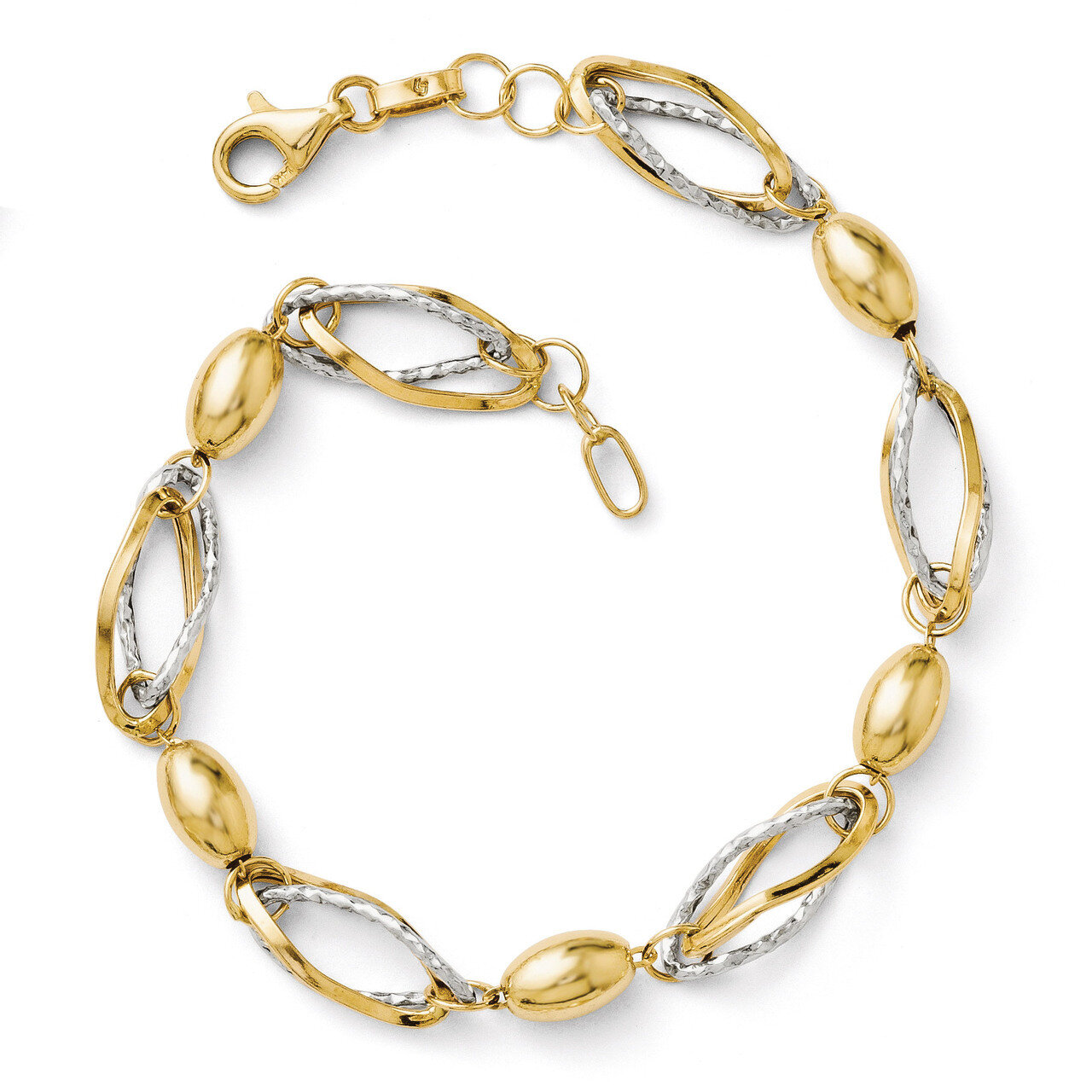 Leslie&#39;s Polished and Diamond-cut Bracelet 7 Inch - 14k Gold Two-tone HB-LF116-7, MPN: LF116-7, 886…