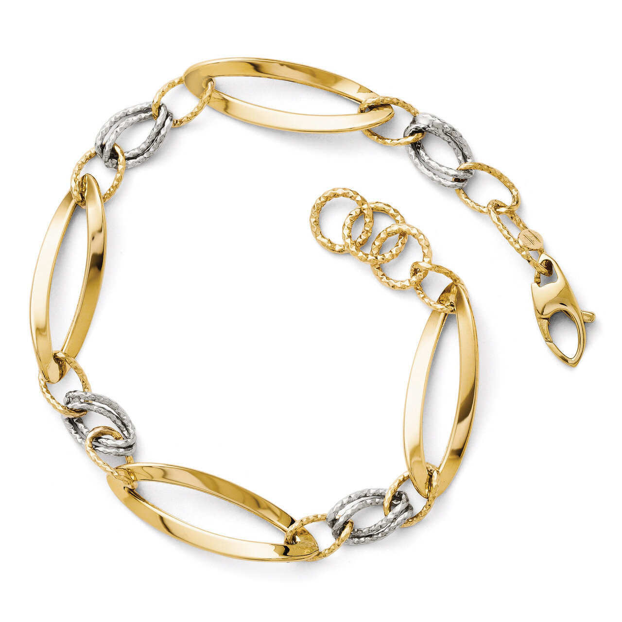 Polished and Diamond-cut Link with 1/2in. ext. Bracelet 7.25 Inch - 14k Gold Two-tone HB-LF149-7.25