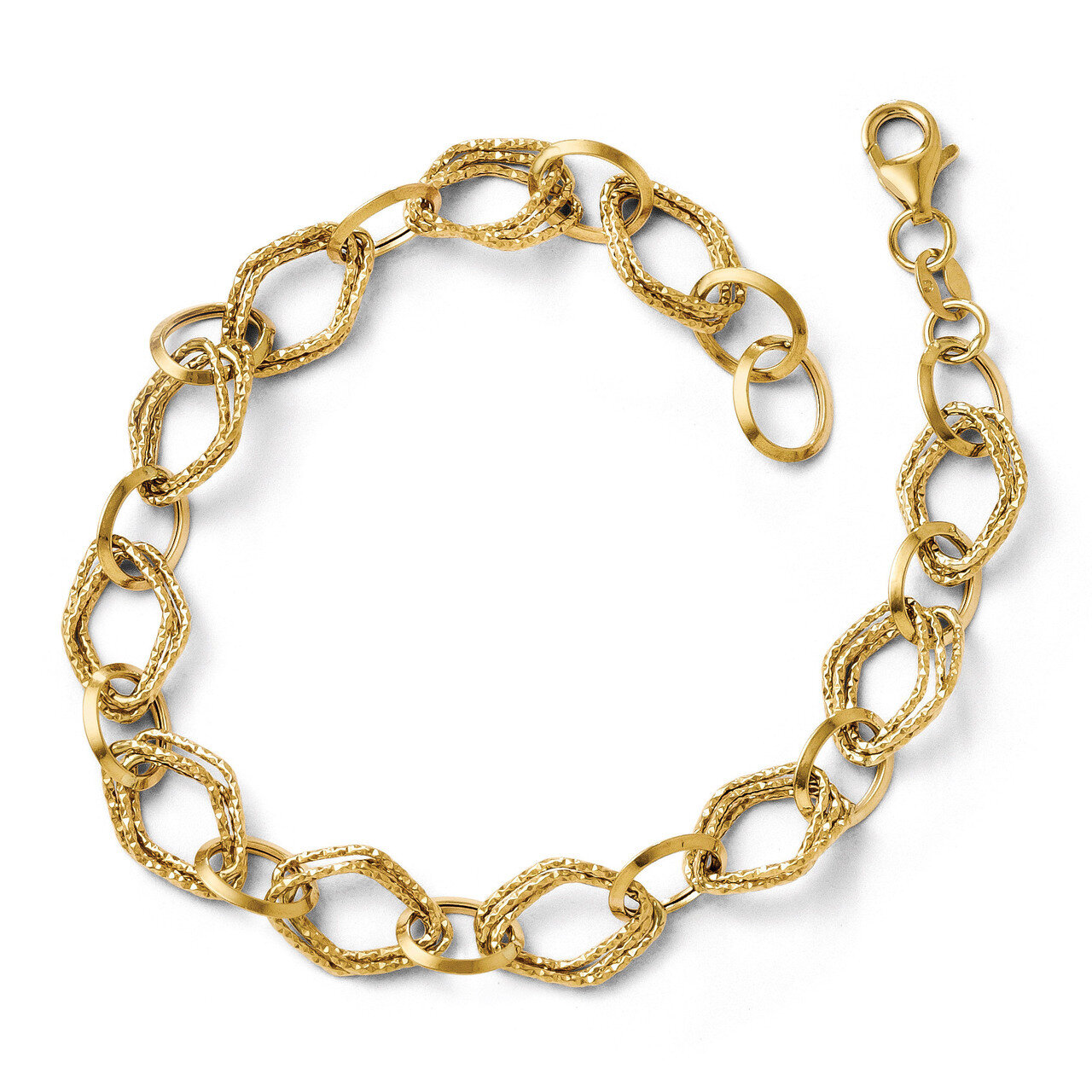 Polished and Textured Fancy Link Bracelet 7.5 Inch - 14k Gold HB-LF167-7.5