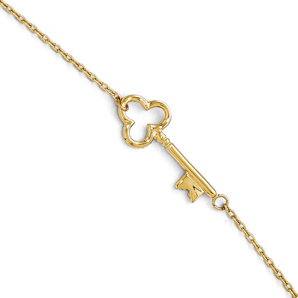 Polished Key Anklet with 1 Inch Extension - 14k Gold HB-LF267-9