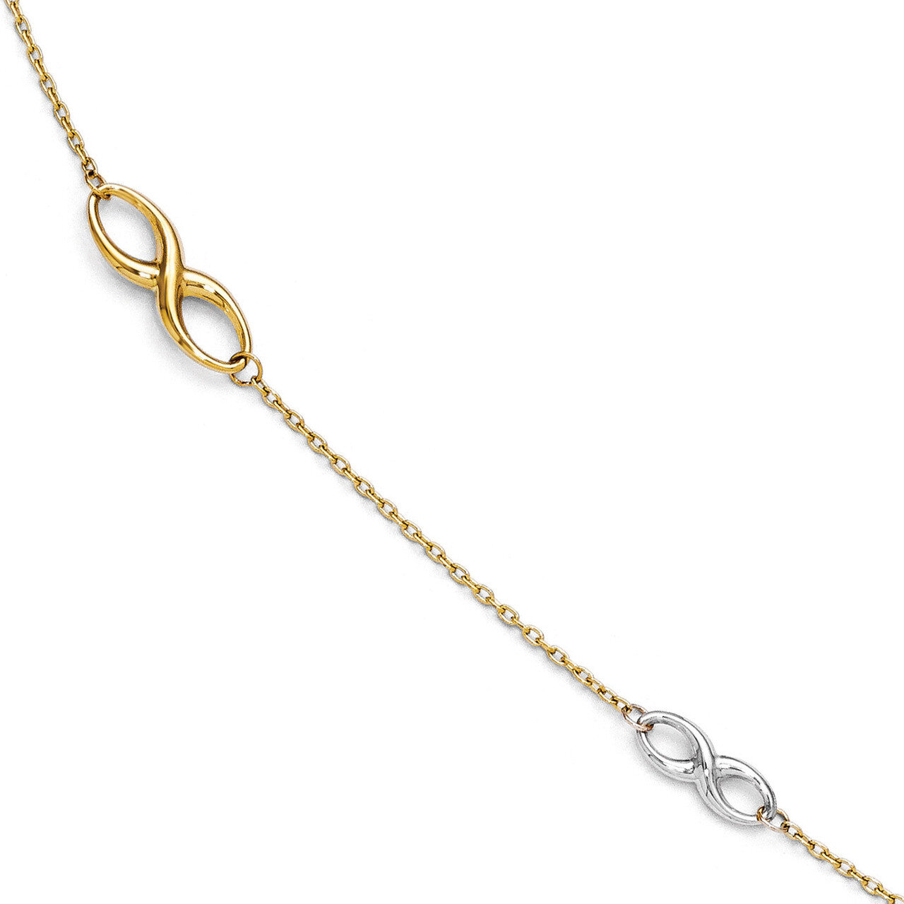 Polished Anklet with 1 Inch Extension - 14k Gold Two-tone HB-LF268-9