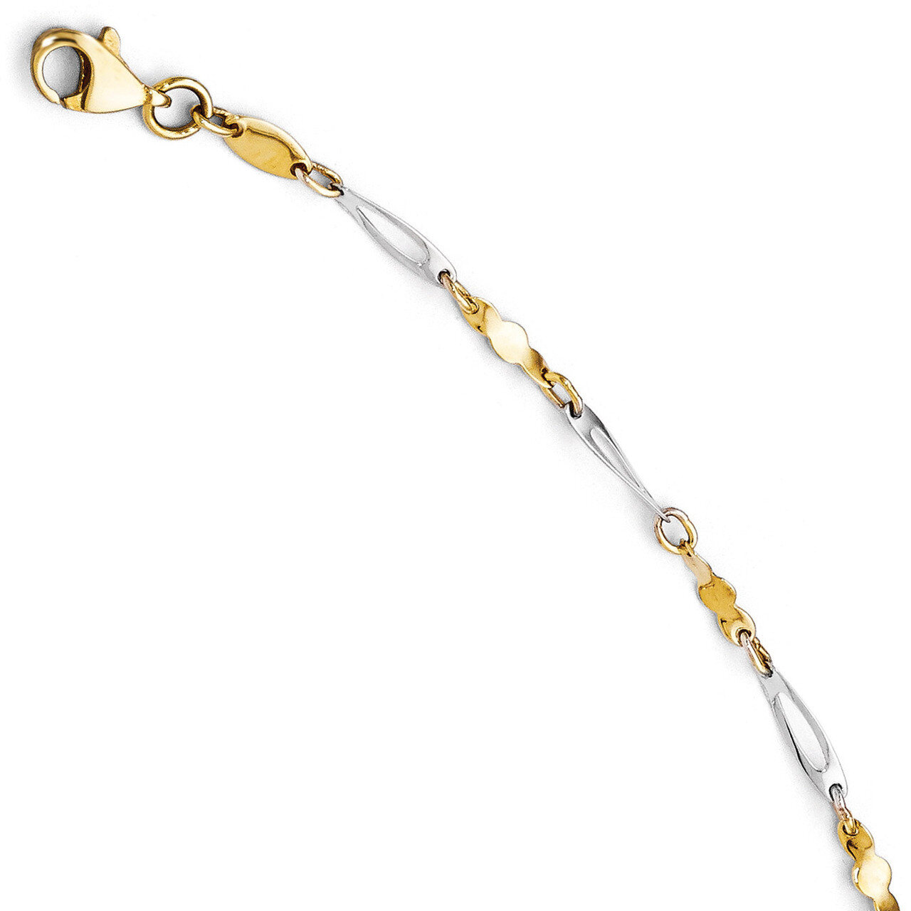 Polished Fancy Link Anklet - 14k Gold Two-tone HB-LF271-10