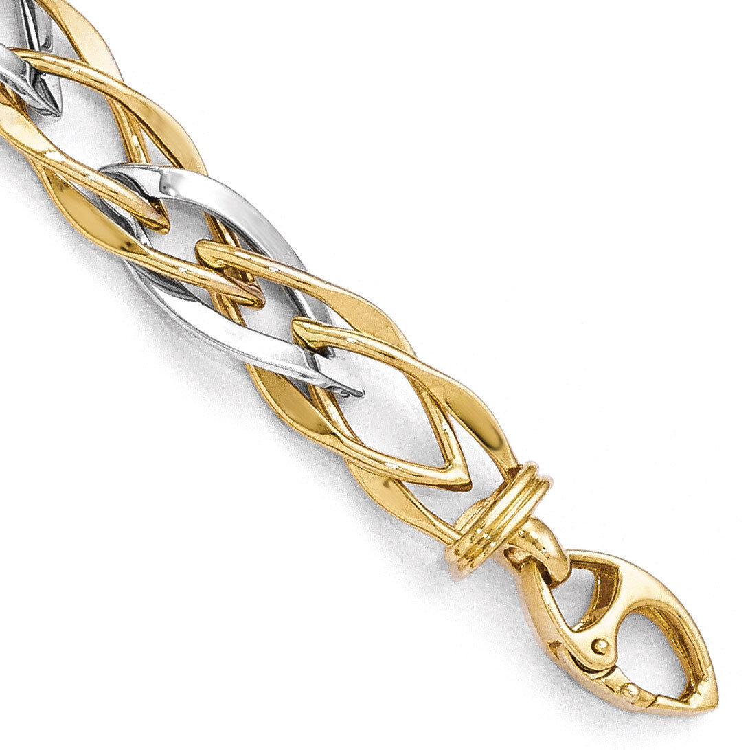 Polished Fancy Link Bracelet 7.5 Inch - 14k Gold Two-tone HB-LF275-7.5