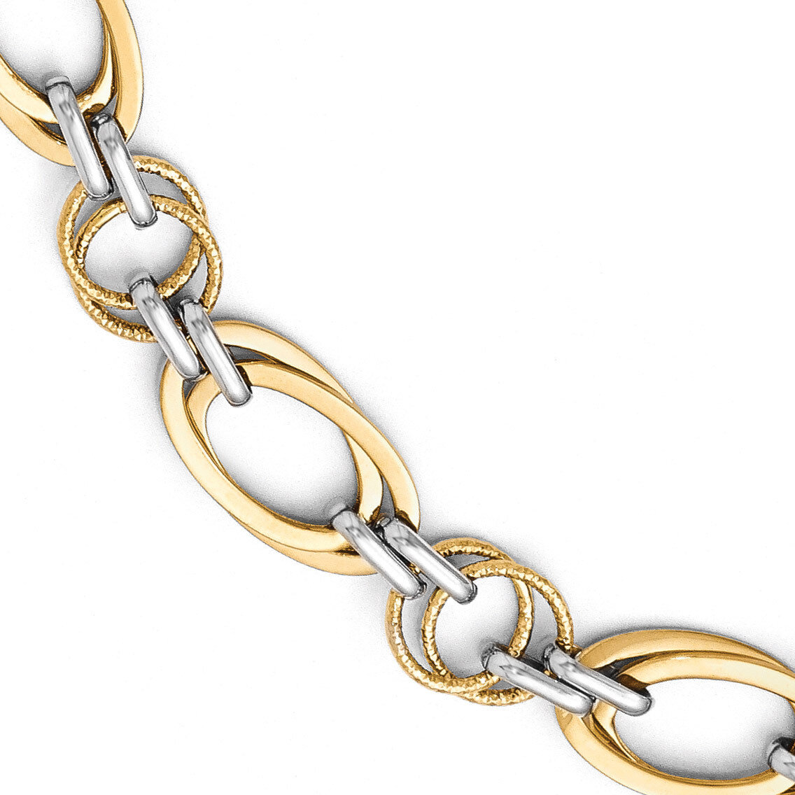 Leslie&#39;s Polished and Textured Fancy Link Bracelet 7.5 Inch - 14k Gold Two-tone HB-LF276-7.5, MPN: …