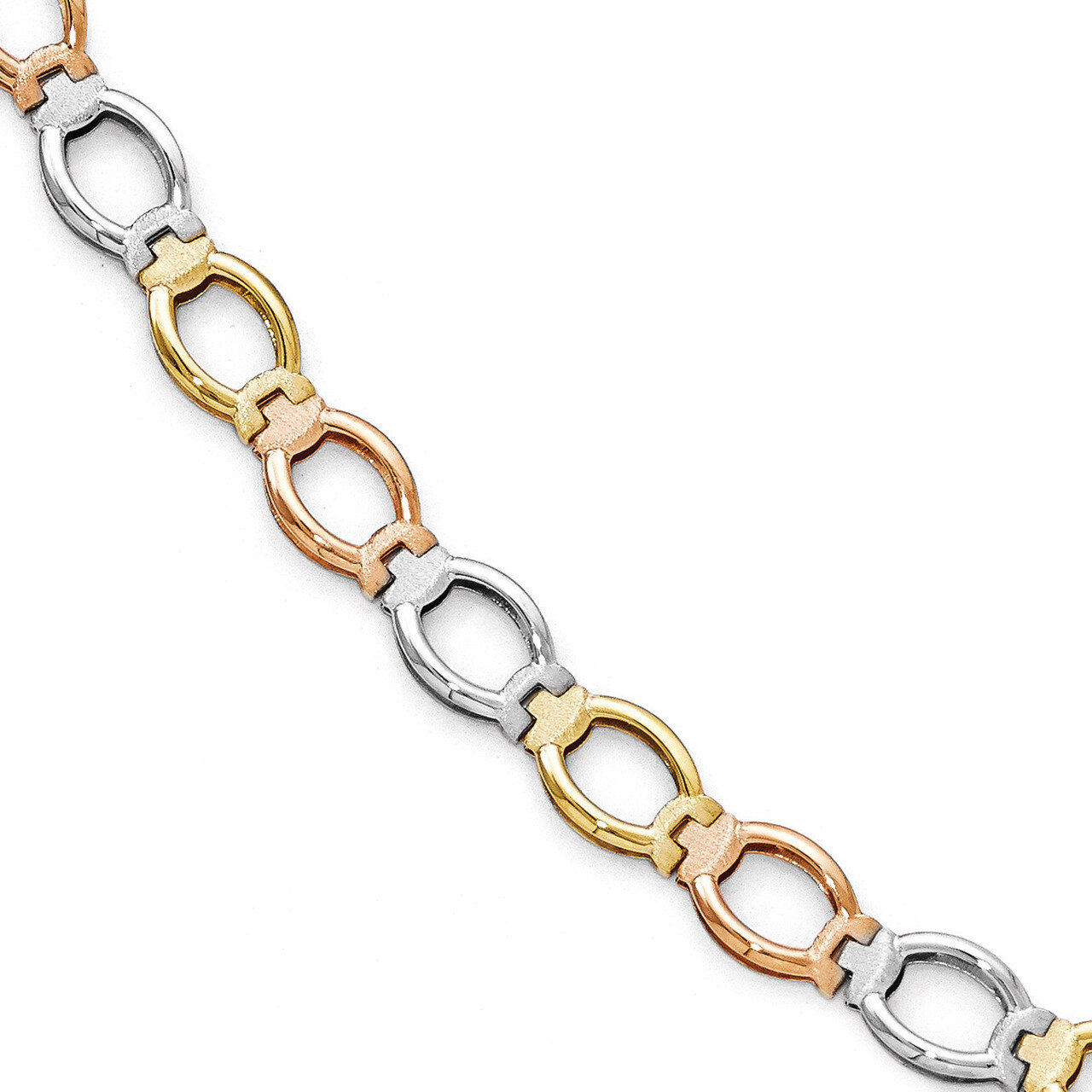 Leslie&#39;s Tri-color Polished and Satin Link Bracelet 7.5 Inch - 14k Gold HB-LF284-7.5, MPN: LF284-7.…