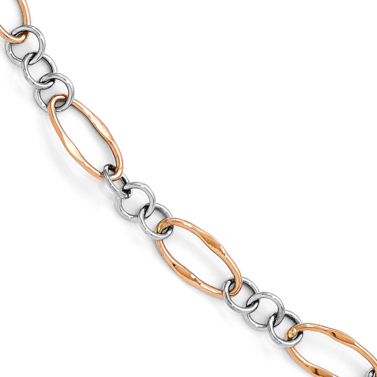 (Rose & White) Polished Link Bracelet 7.5 Inch - 14k Gold Two-tone HB-LF285-7.5