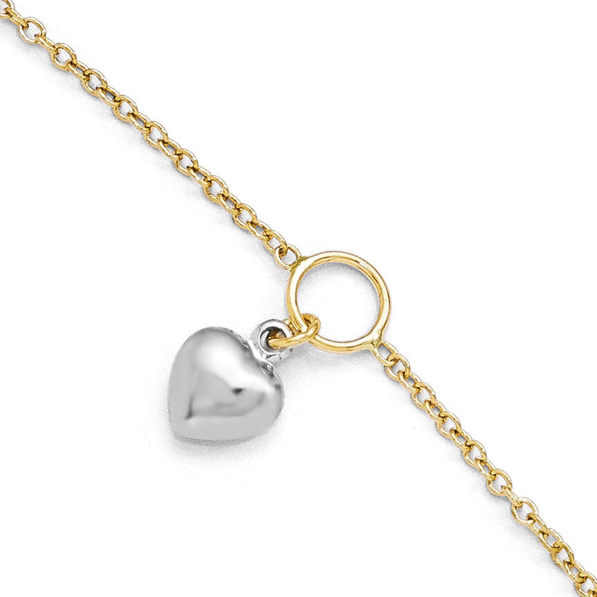 Polished Heart Anklet with 1 Inch Extension - 14k Gold Two-tone HB-LF290-10