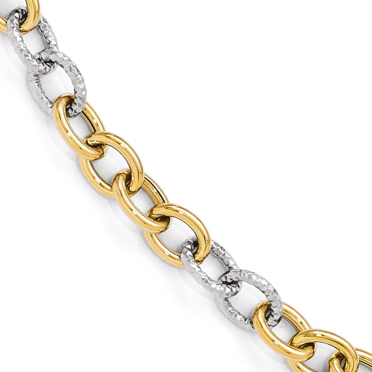 Leslie&#39;s Polished &amp; Textured Fancy Link Bracelet 8 Inch - 14k Gold Two-tone HB-LF324-8, MPN: LF324-…