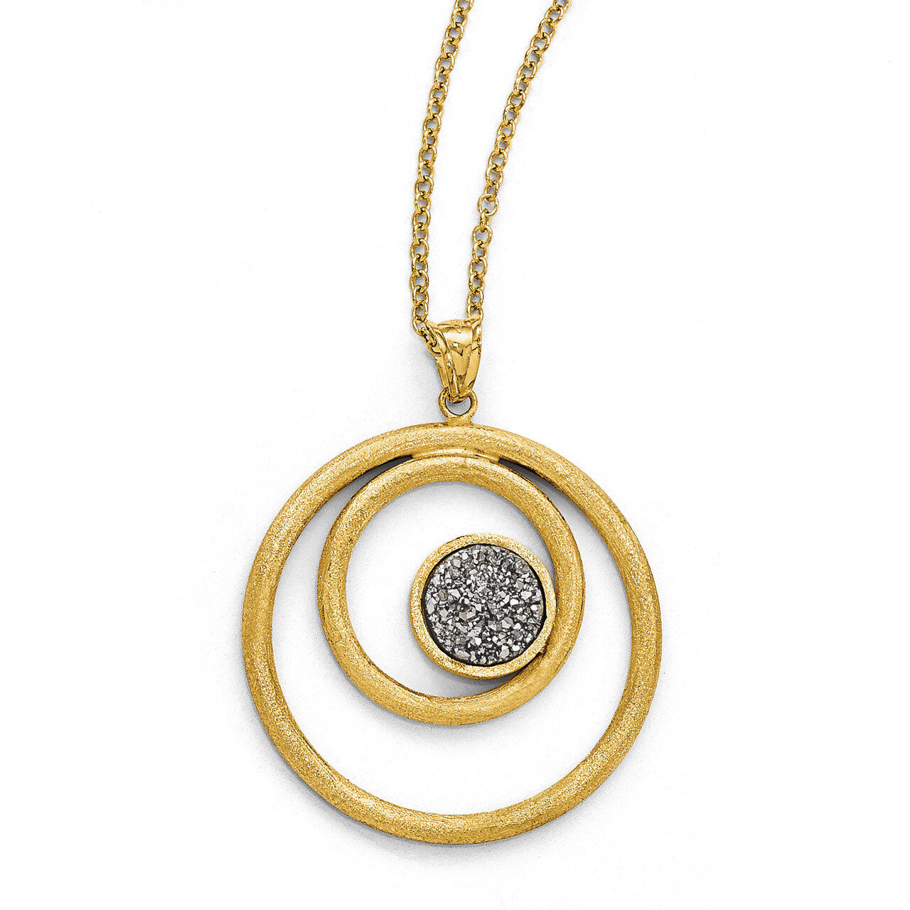Leslie&#39;s Round Pendant with Grey Druzy Necklace - 14k Gold HB-LF444-17, MPN: LF444-17, 191101296956