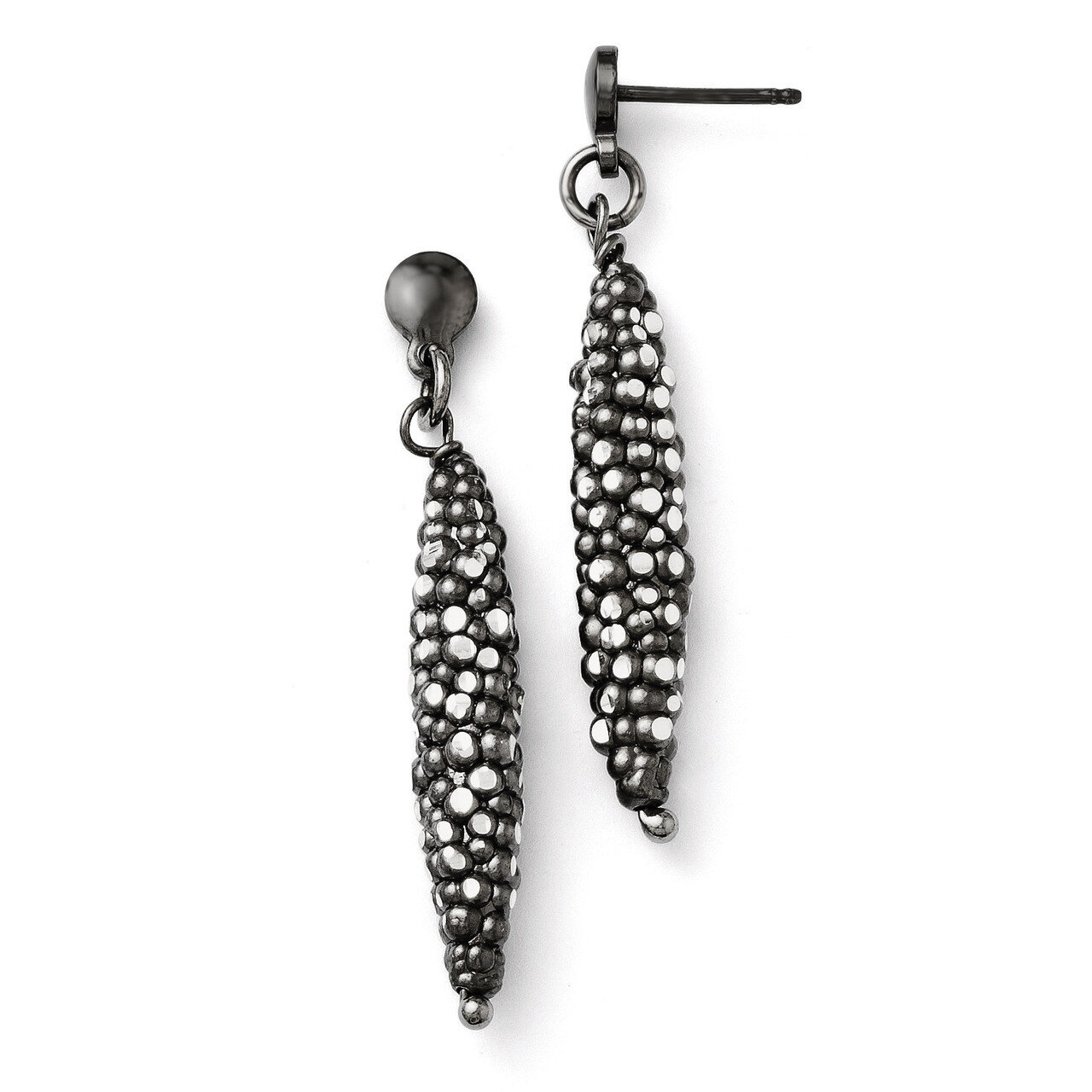 Rhodium Plated Textured Post Dangle Earrings - Sterling Silver HB-QLE104
