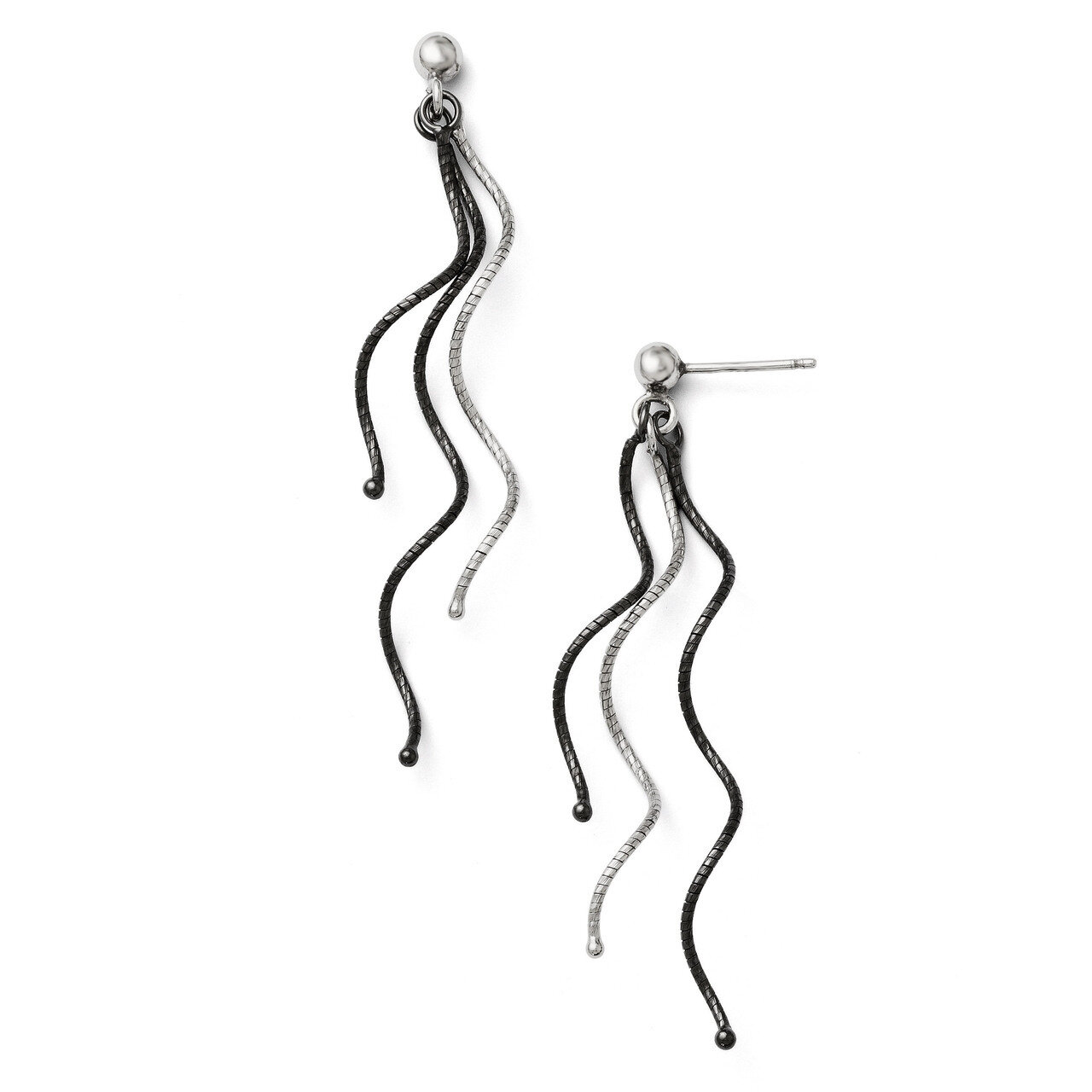 Rhodium Plated Twisted Post Dangle Earrings - Sterling Silver HB-QLE106